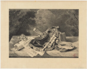 Bagpipes, with the score of the song “O ma tendre musette”